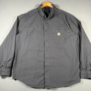 Carhartt Mens 2XL Relaxed Fit Canvas Button Down Shirt Gray TW3554-M Long Sleeve